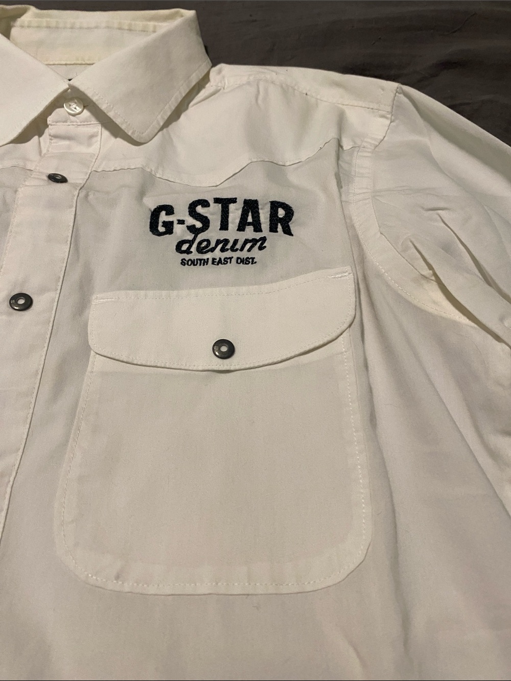 G-Star White Casual Button-Down Shirt with Chest Pocket